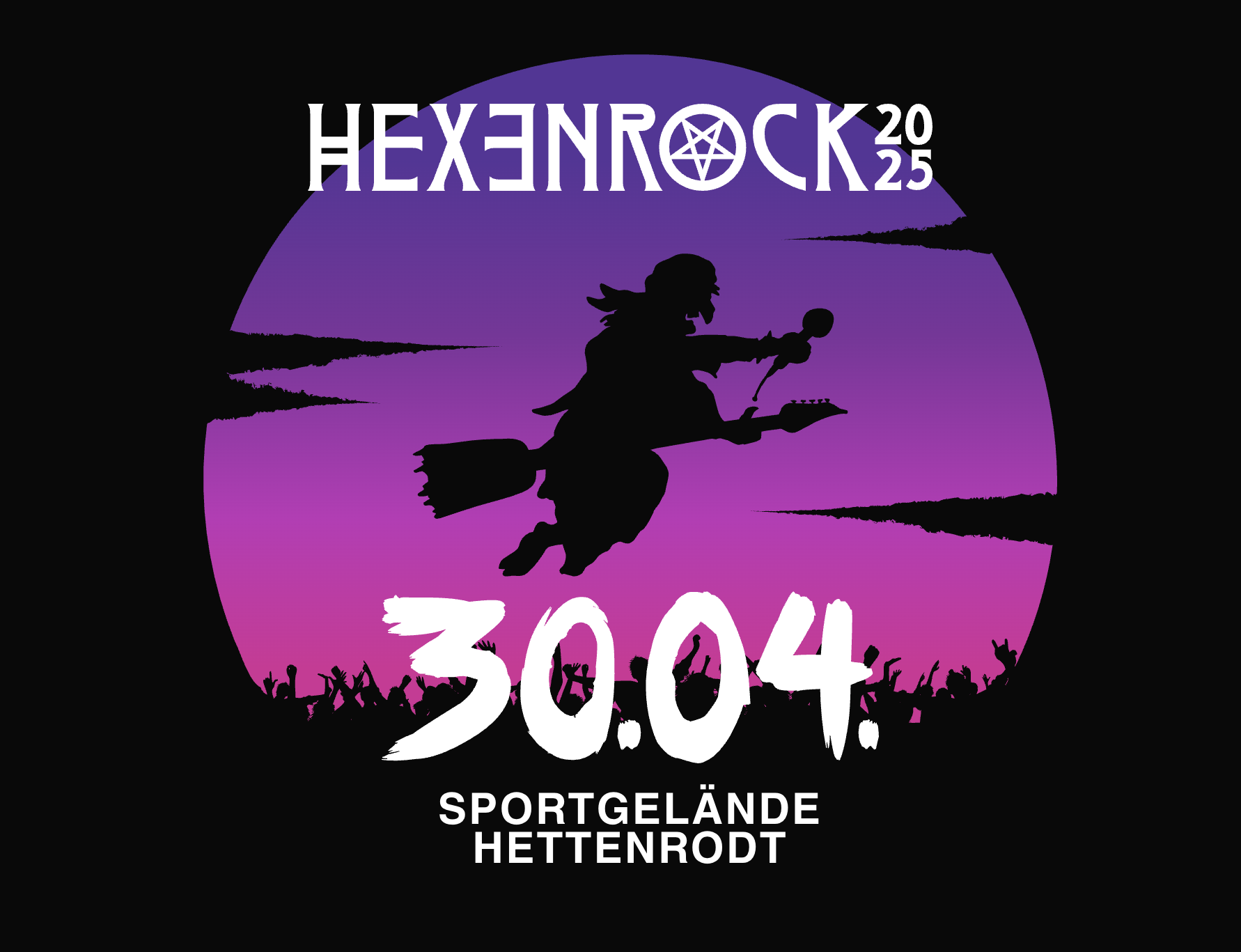 Hexenrock 2025 Festival in Hettenrod mit Hexenfigur und Datum 30.04.